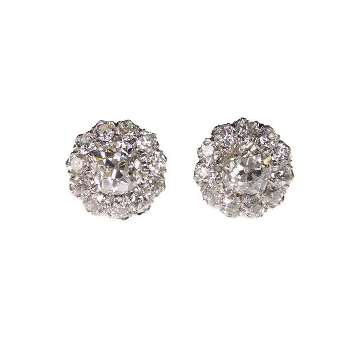 Pair of cushion cut diamond cluster earrings
